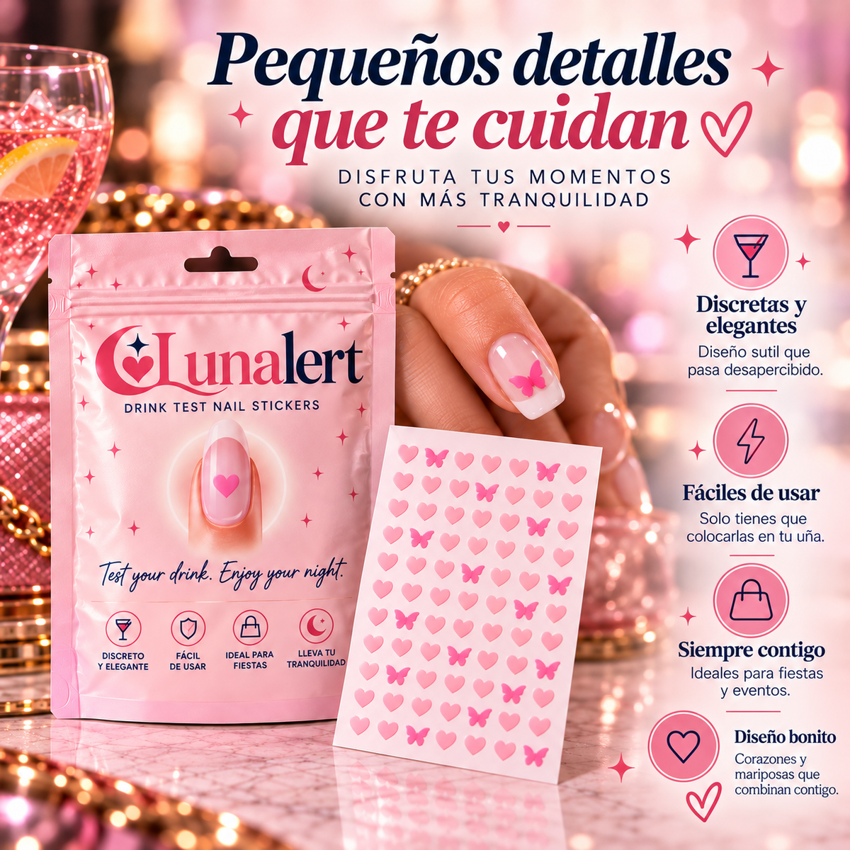 Pegatinas de uñas detectoras de GHB