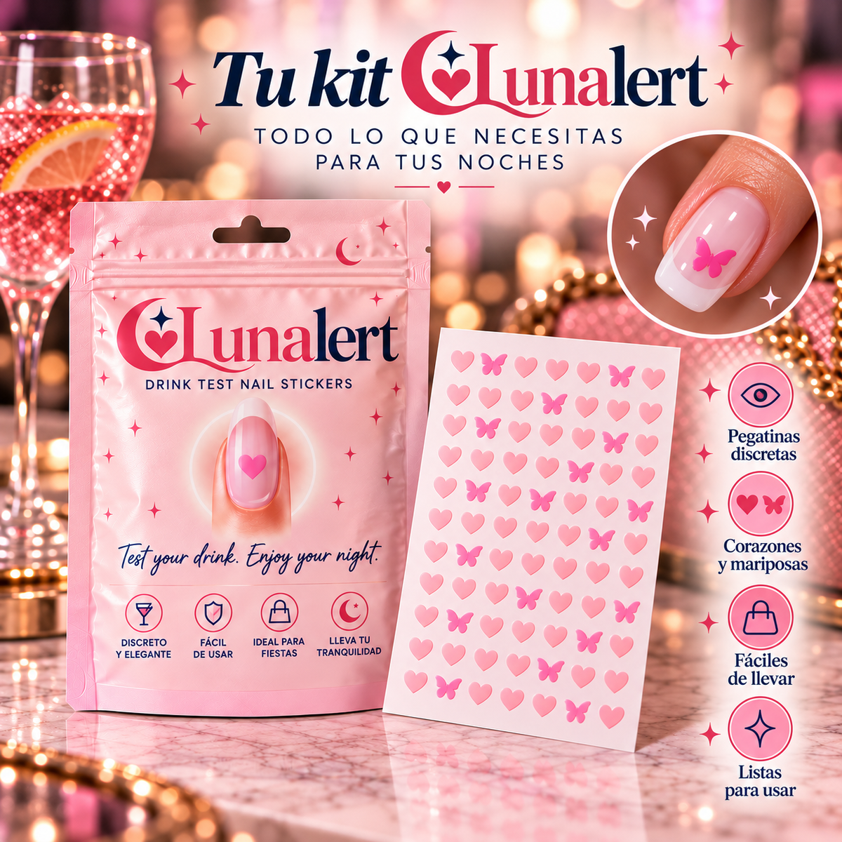 Pegatinas de uñas detectoras de GHB